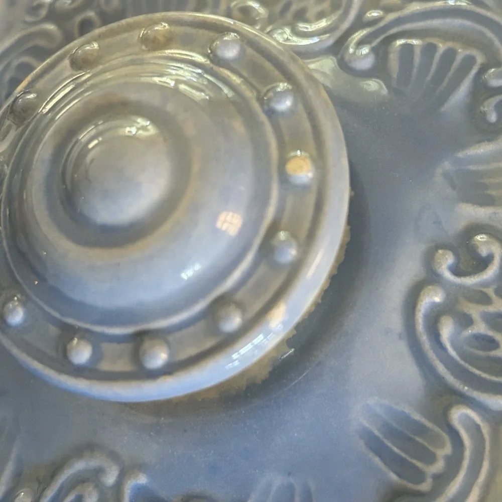 Arnel's Chamber Pot Roses Vintage Blue Painted Roses Floral Embossed Made In USA
